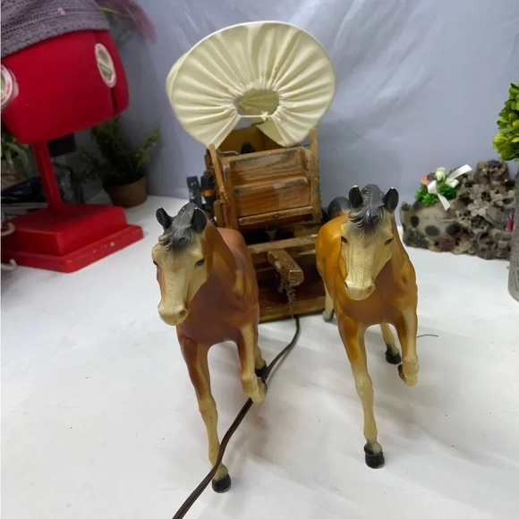 Vintage western 2 horse and wagon working plugin lamp rs01 - Picture 4 of 15